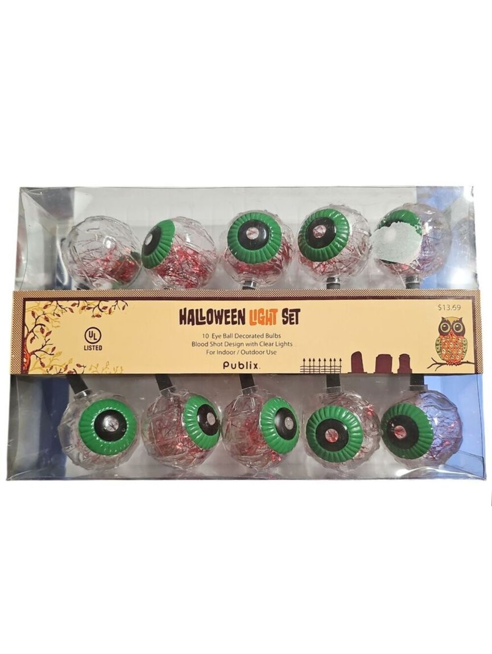 Publix Halloween Bloodshot Eyeball String Lights – 10 Bulbs – Tested & Working